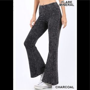 Black Mineral Wash Flare Pants S